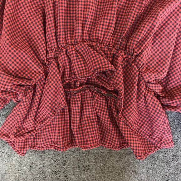 Forever 21 Medium Long Sleeve Ruffle Cuff & Hem Gingham Elastic Peplum Crop Top - Picture 3 of 9